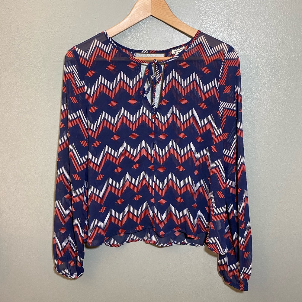 Mesh Loophole Bishop Sleeve Blouse